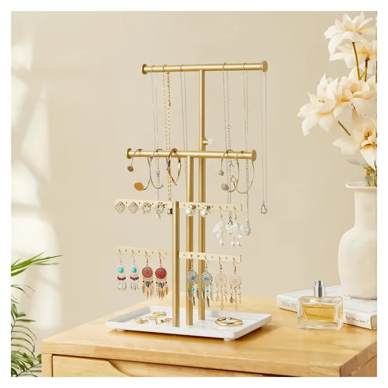 Josmimic 3-Tier Adjustable Jewelry Tree — Gold