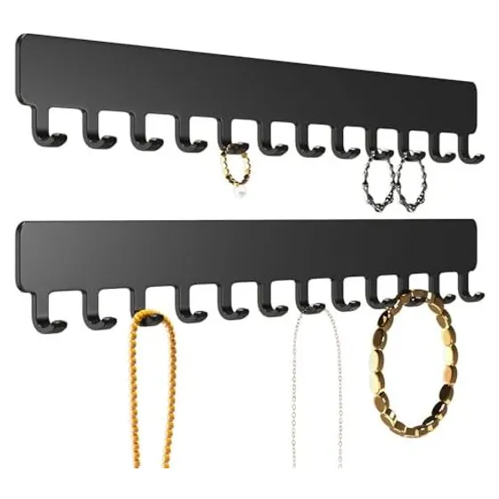 Josmimic Self-Adhesive Necklace Holder, 12 hooks — Black