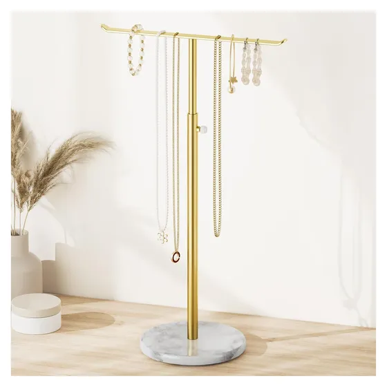 Josmimic Modern Necklace Tree, Marble Base — Gold