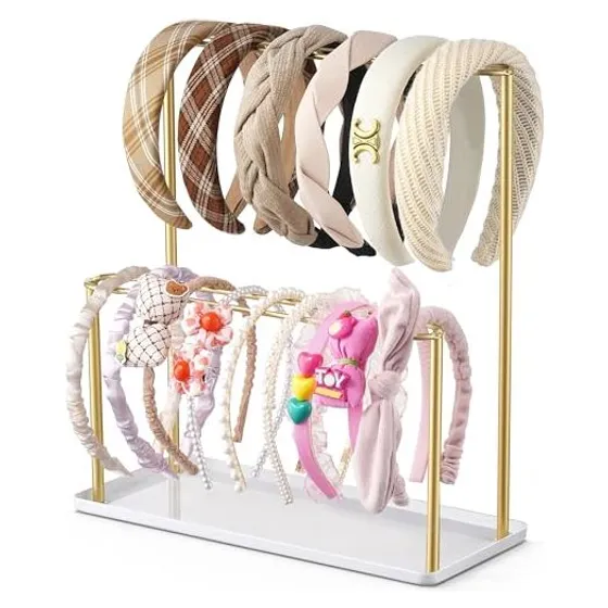 Josmimic Metal Headband Holder with Tray — Gold