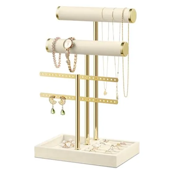 Josmimic Velvet T-Bar Bracelet Organizer — Beige