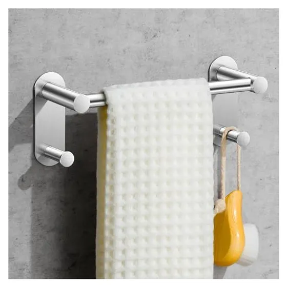 Josmimic Adhesive Towel Bar with 2 Hooks