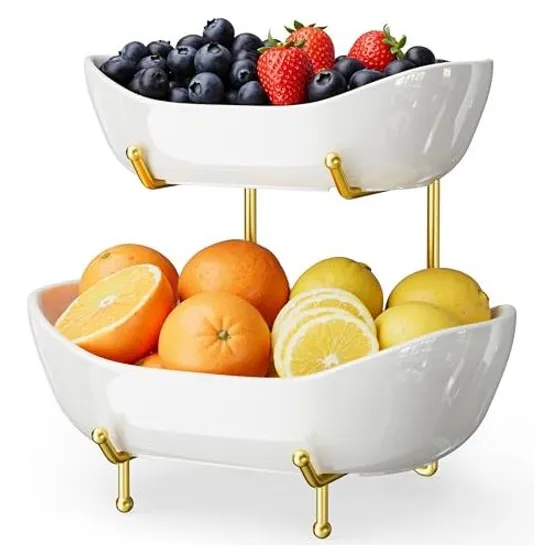 Josmimic Ceramic Tiered Fruit Bowl — Gold