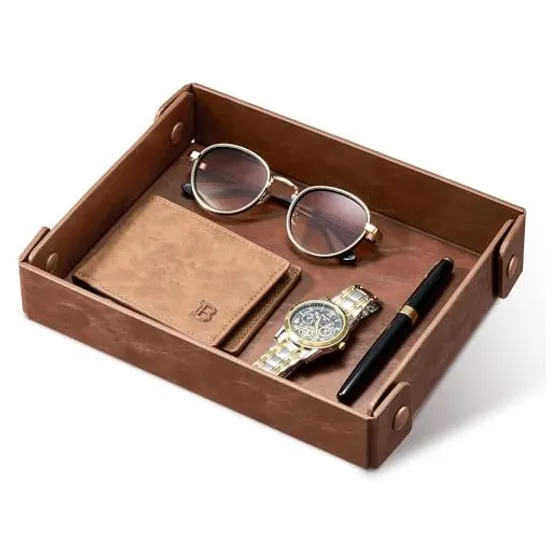 Josmimic Faux Leather Valet Tray — Brown