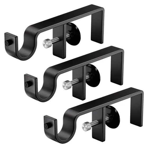 Josmimic No-Drill Curtain Brackets for Blinds — Black