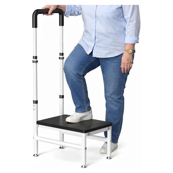 Josmimic One-Step Wooden Stool with Handrail